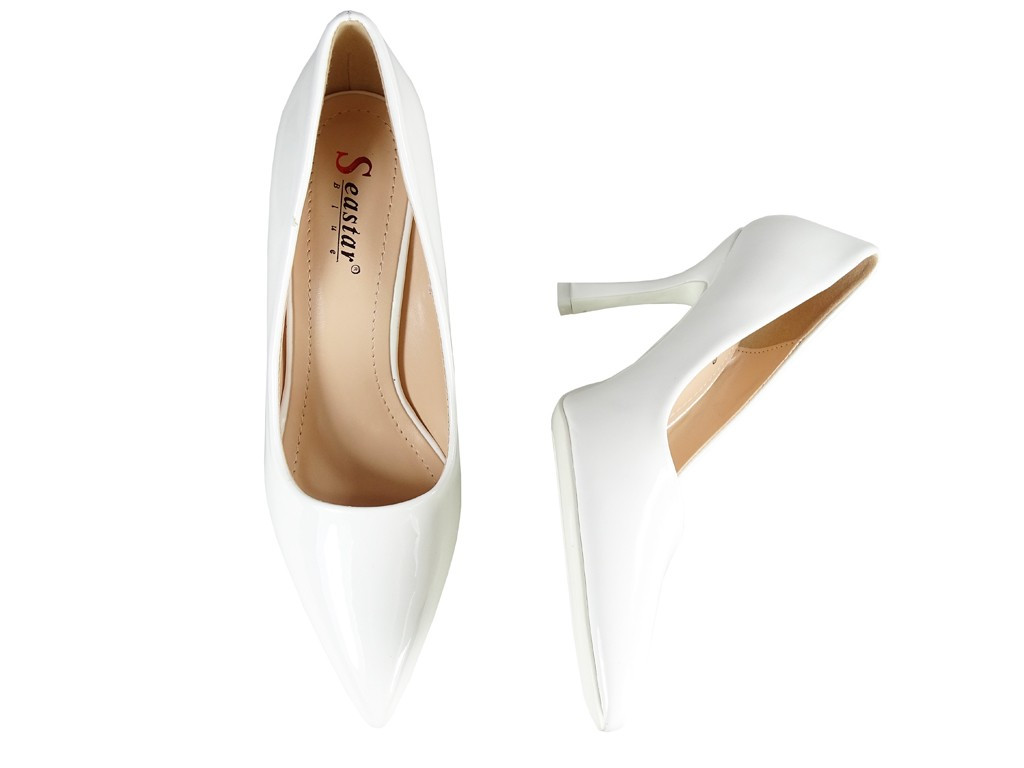 Pantofi de nunta stilettos alb pantofi de nunta lac de piele eco - 5
