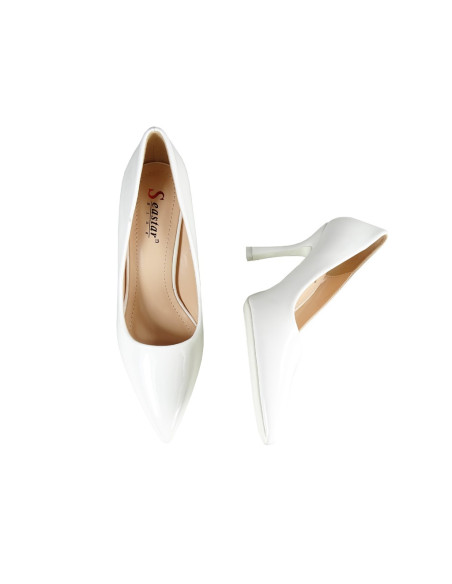 White stilettos wedding shoes lacquer eco leather - 5
