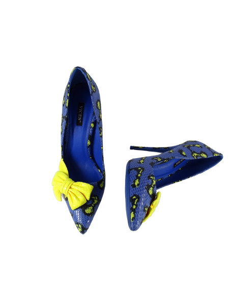 Tamsiai mėlyni bateliai su geltonu lanku iš eko odos - 5