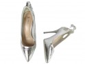 Pantofi stiletto argintii cu oglindă pentru doamne din piele eko - 4