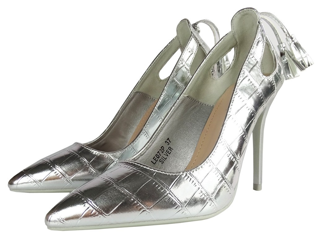 Silver mirrored stilettos for ladies eko leather - 5