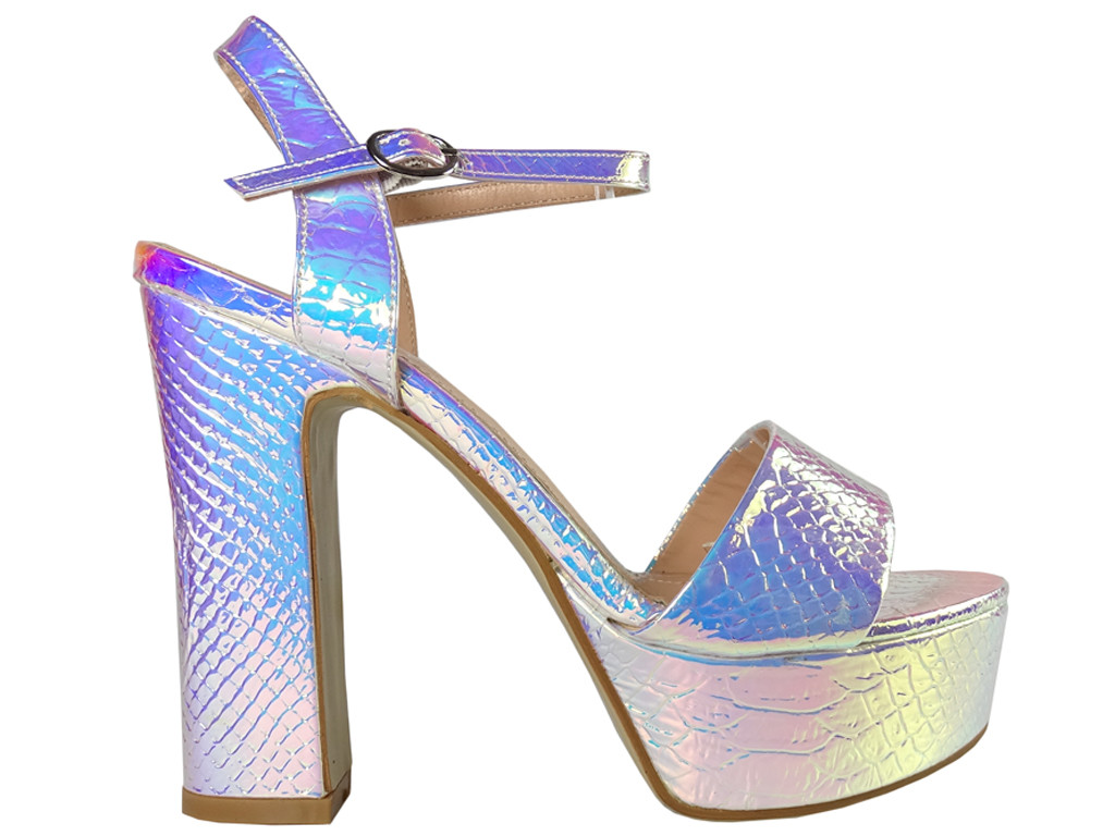 Sandale cu platformă iridescentă argintie - 1
