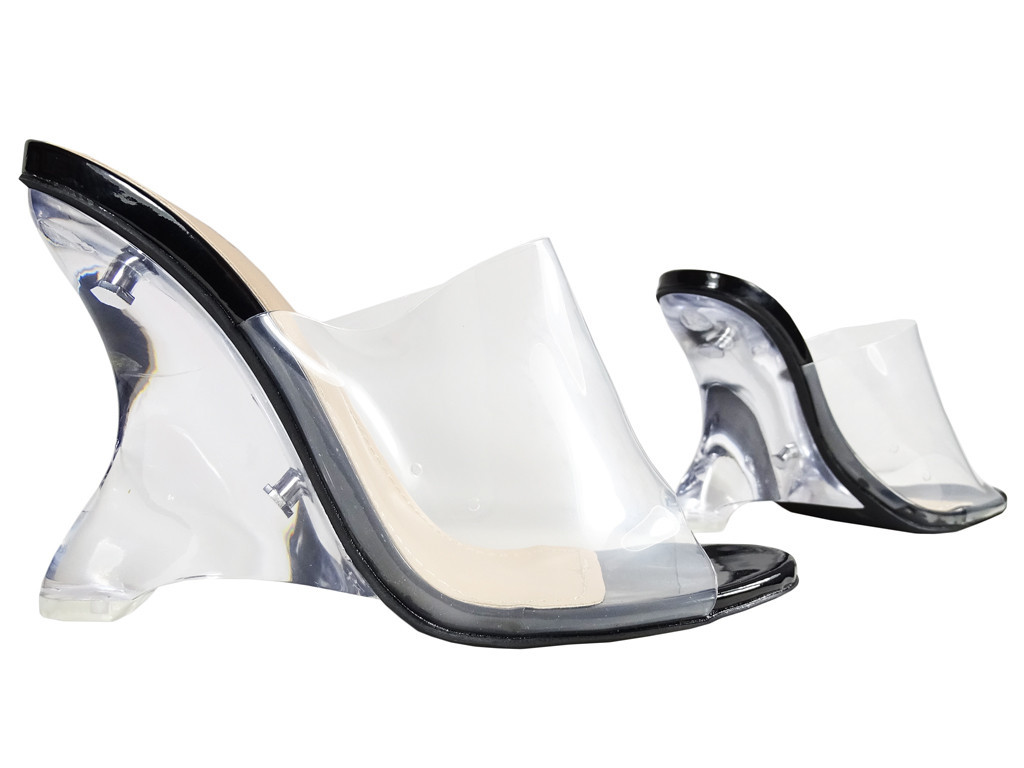 Damen transparente Flip-Flops auf Fersen schwarz - 3