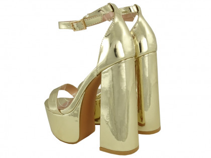 Sandale aurii cu platformă și stiletto cu curea - 2