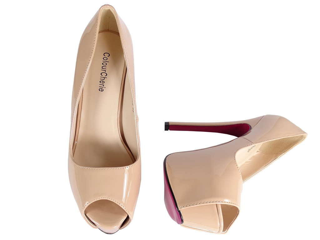 Smėlio spalvos nude platforminiai 17 cm aukštakulniai - 5