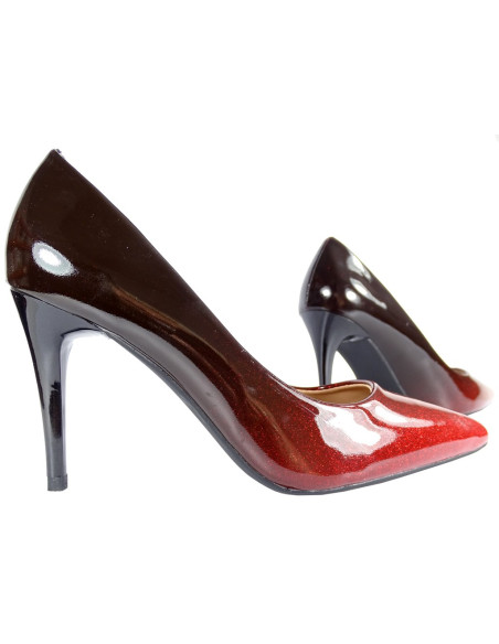 Sarkani ombre stilettos ar mirdzošu laku - 3