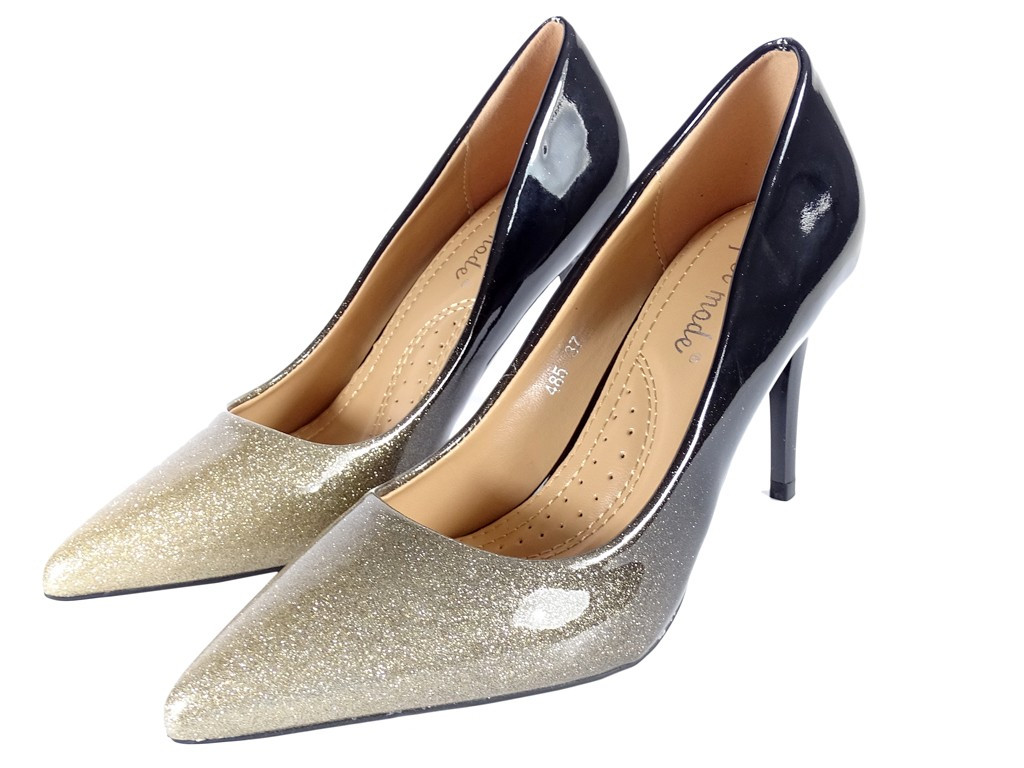 Stilettos aurii ombre cu lac strălucitor - 4