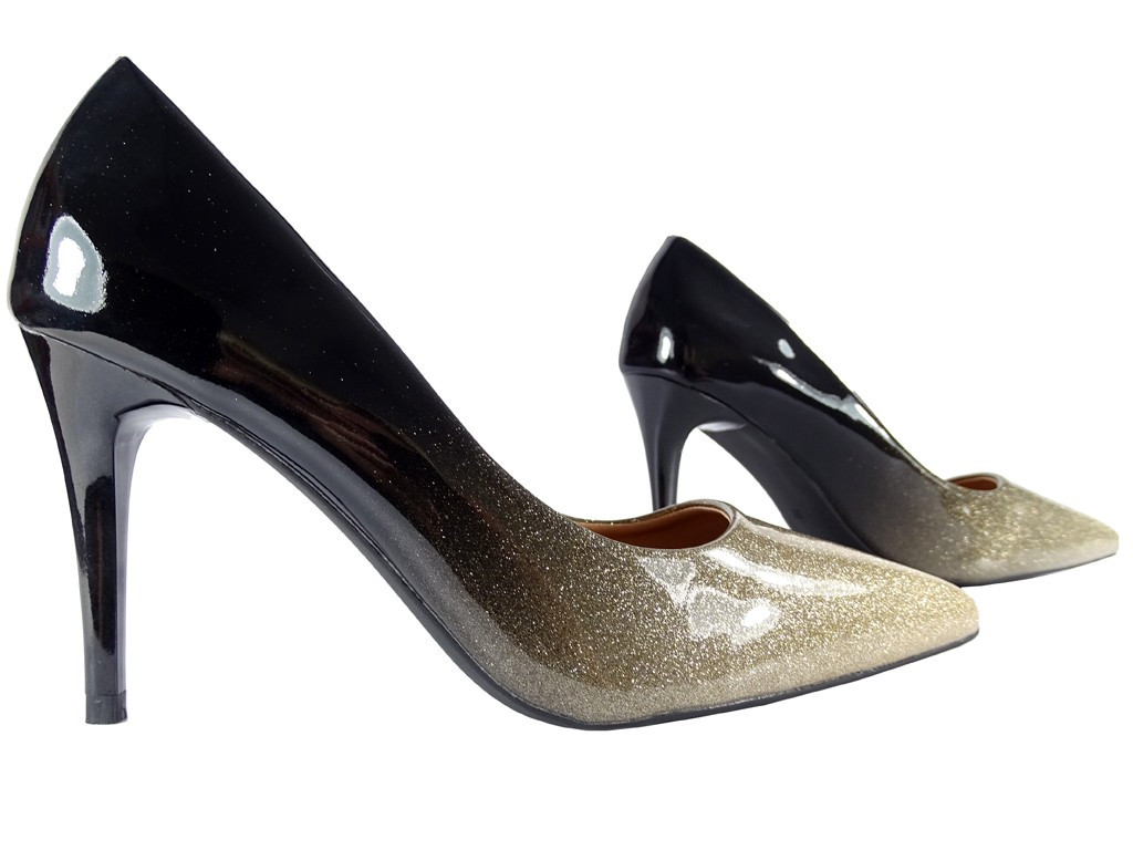 Stilettos aurii ombre cu lac strălucitor - 3