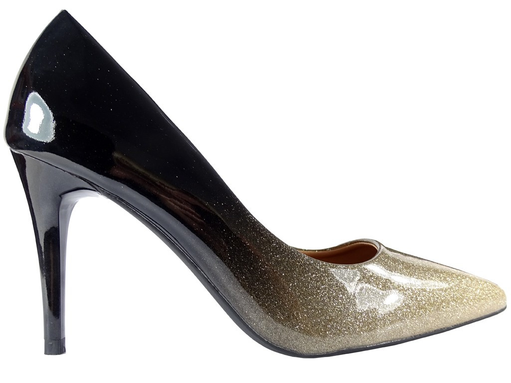 Arany ombre tűsarkú csillámos lakkozással - 1