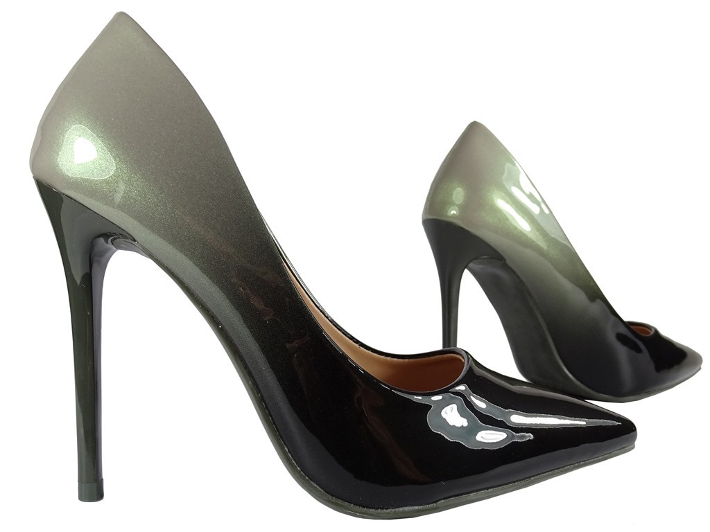 Melni sudraba ombre sieviešu lakoti stilettos - 3