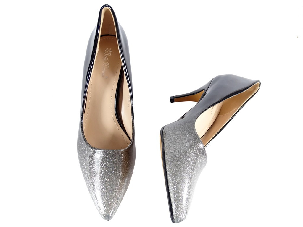 Low silver black ombre stilettos glitter - 5