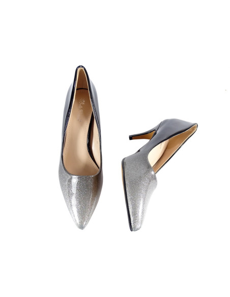 Žemi sidabro juodi ombre stiletto kulniukai su blizgučiais - 5
