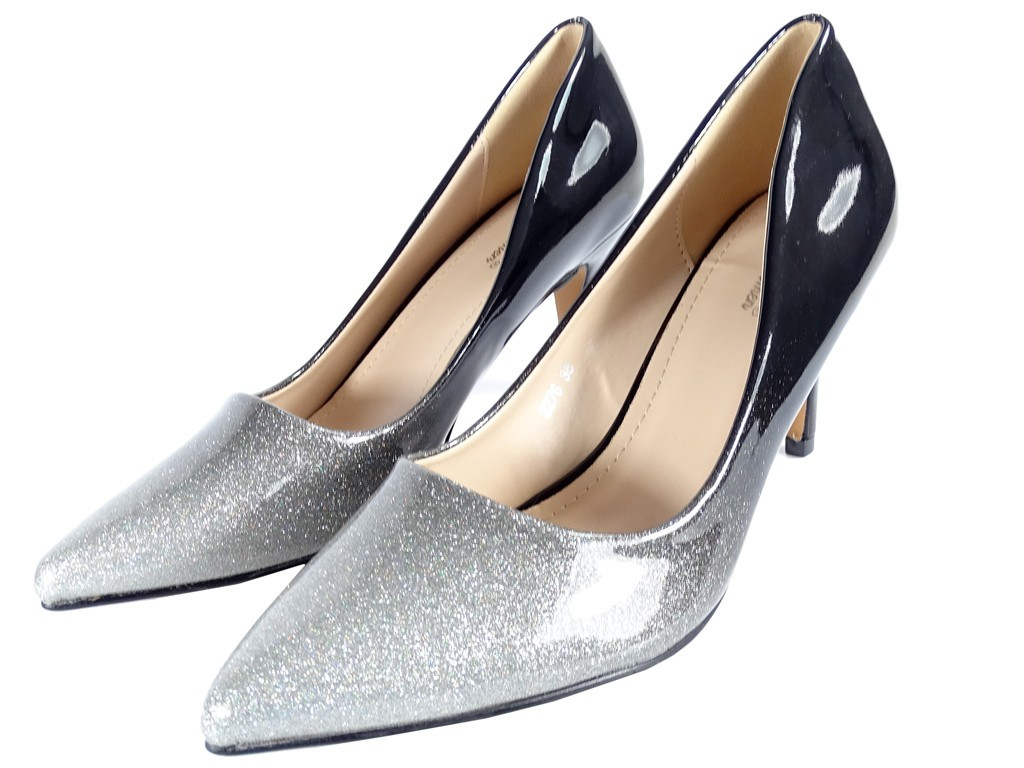 Žemi sidabro juodi ombre stiletto kulniukai su blizgučiais - 4