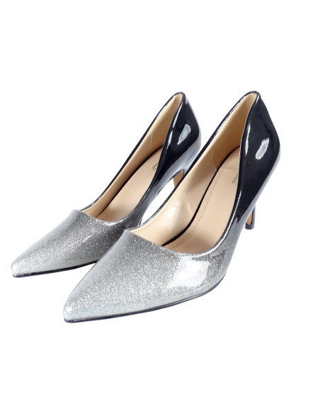 Sculă joasă argintie negru ombre stilettos glitter - 4