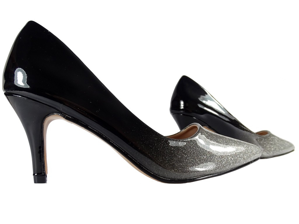 Low silver black ombre stilettos glitter - 3
