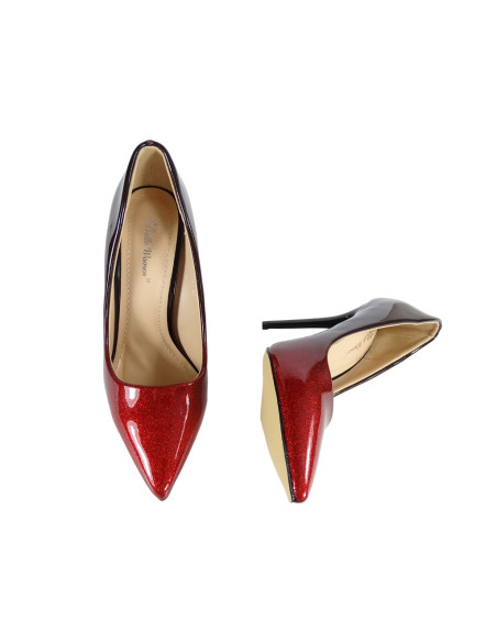 Glossy roșu negru negru ombre femei stilettos - 5