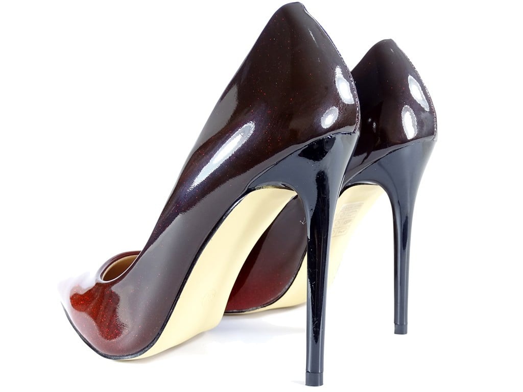Glossy roșu negru negru ombre femei stilettos - 2