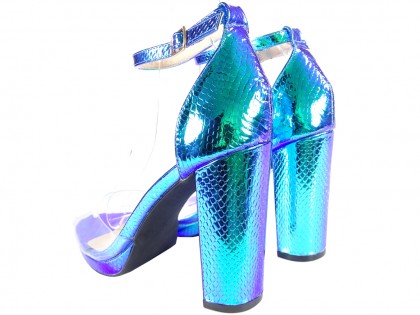 Sandale de culoare albastră iridescente cu curea pentru gleznă - 2