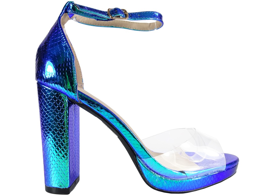 Sandale de culoare albastră iridescente cu curea pentru gleznă - 1
