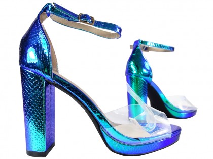 Women's blue iridescent ankle strap sandals - 3