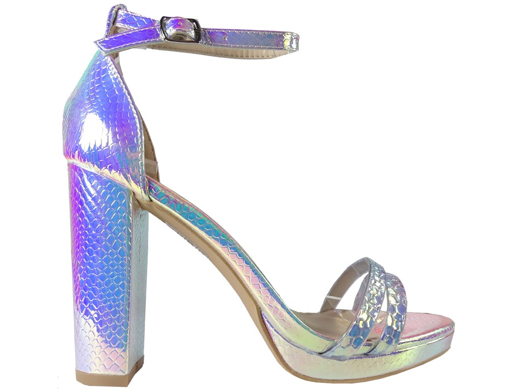 Silver iridescent women's sandals on a post - 1