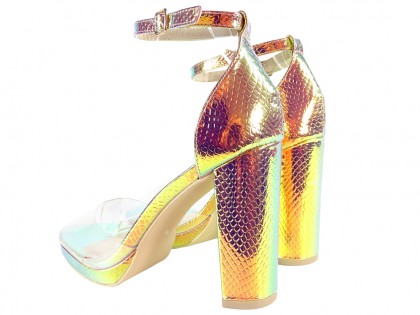 Gold iridescent women's ankle strap sandals - 2