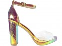 Gold iridescent women's ankle strap sandals - 1