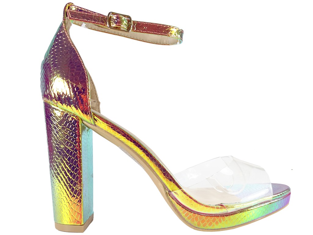 Gold iridescent women's ankle strap sandals - 1