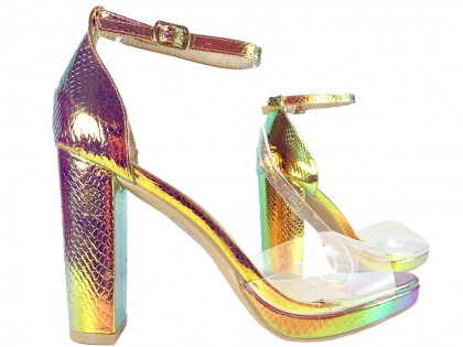 Gold iridescent women's ankle strap sandals - 3
