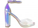 Dámské stříbrné iridescentní kotníkové sandály - 1