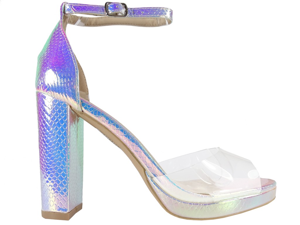Sandale argintii iridescente cu curea pentru gleznă - 1
