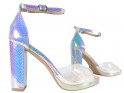 Women's silver iridescent ankle strap sandals - 3