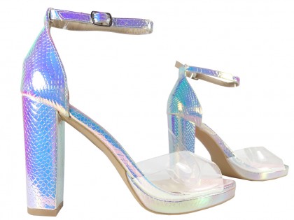 Sandale argintii iridescente cu curea pentru gleznă - 3