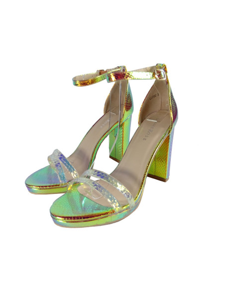 Sandales à talons aiguilles en or irisé pour femmes - 3