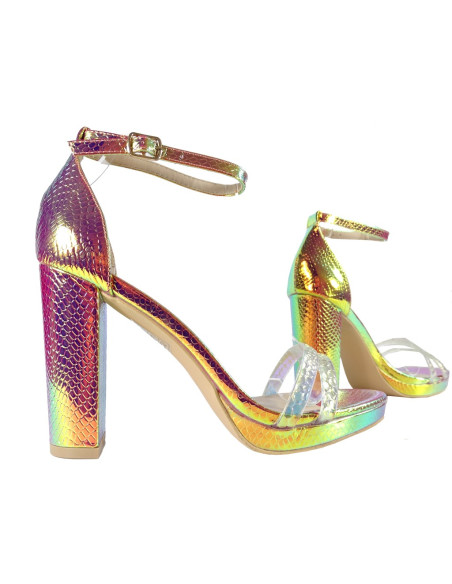 Sandales à talons aiguilles en or irisé pour femmes - 4