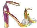 Zelta krāsas mirdzošas sieviešu stiletto sandales - 4