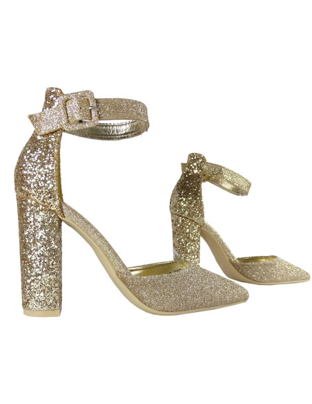 Goldbrokat-Stiletto-Absätze mit Riemen - 3