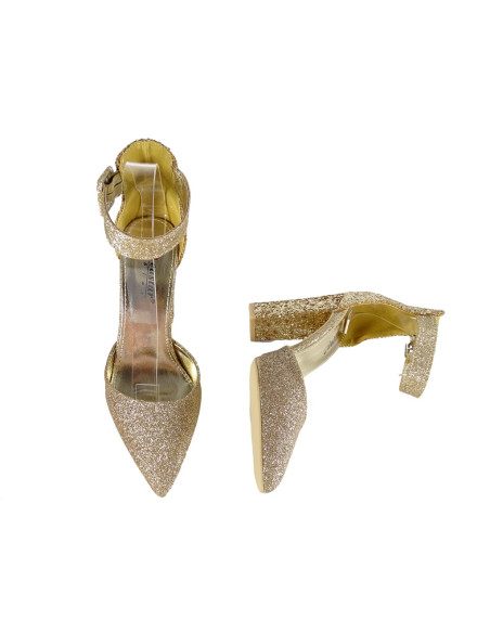 Goldbrokat-Stiletto-Absätze mit Riemen - 5