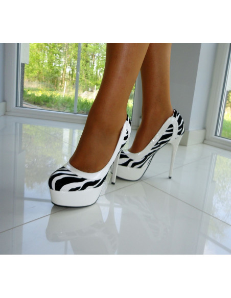 SZPILKI BUTY CZARNO BIAŁE ZEBRA KOKIETKI