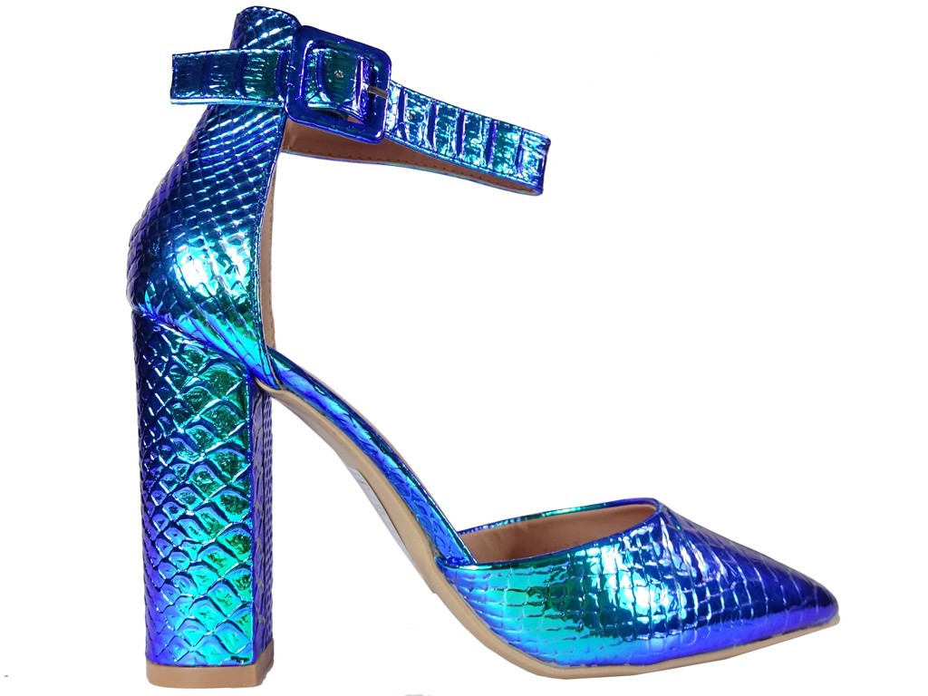 Blue iridescent petrol boots with ankle strap - 1