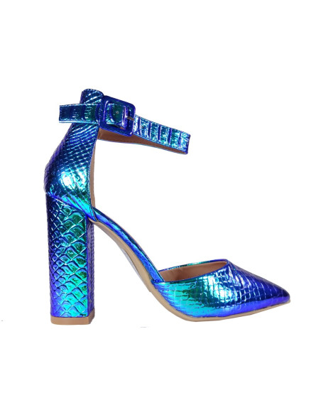 Blue iridescent petrol boots with ankle strap - 1