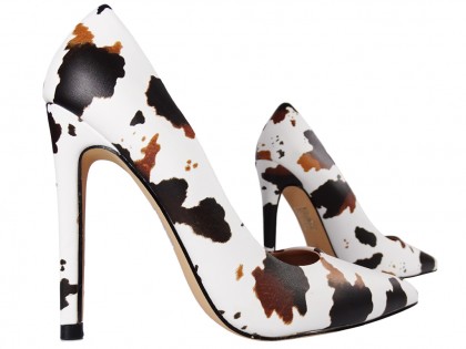 Women's high heels white and brown with black patches - 3