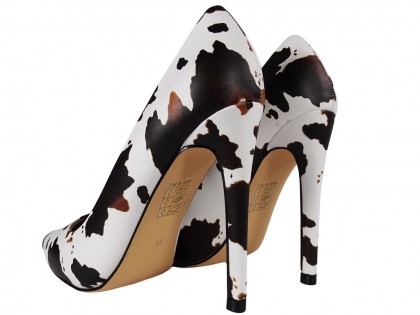 Women's high heels white and brown with black patches - 2