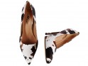 Women's high heels white and brown with black patches - 5