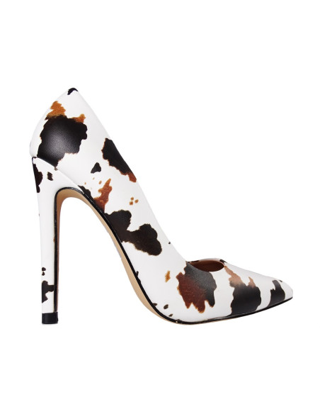 Women's high heels white and brown with black patches - 1