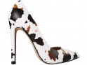 Жіночі туфлі на шпильці лаковані біло-коричневі - 1