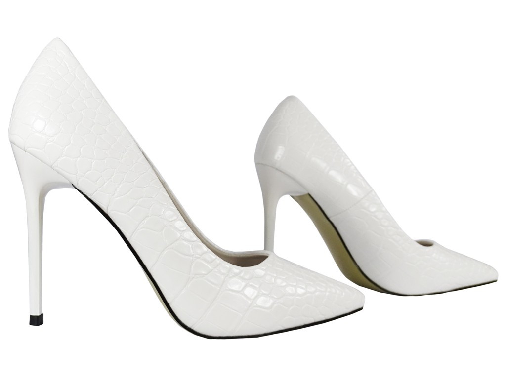 Chaussures de mariage blanches à talon aiguille eko en cuir façon serpent - 3