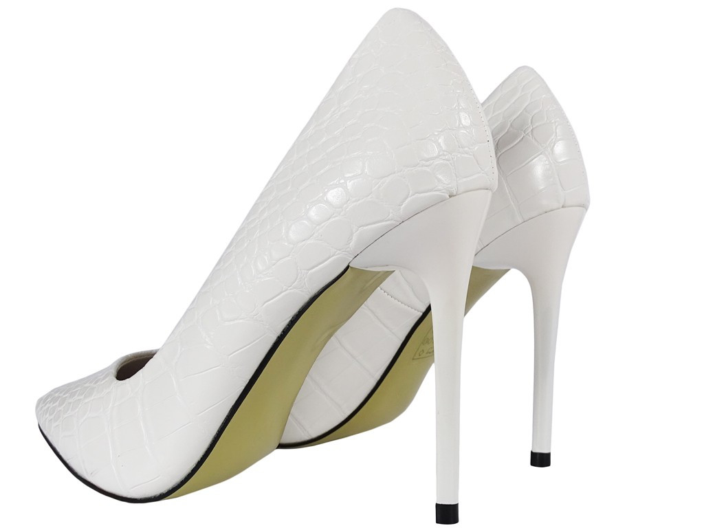 Białe szpilki buty ślubne eko skóra jak węża