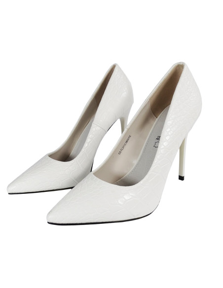 Weiß Stiletto Hochzeit Schuhe eko Leder wie Schlange - 4