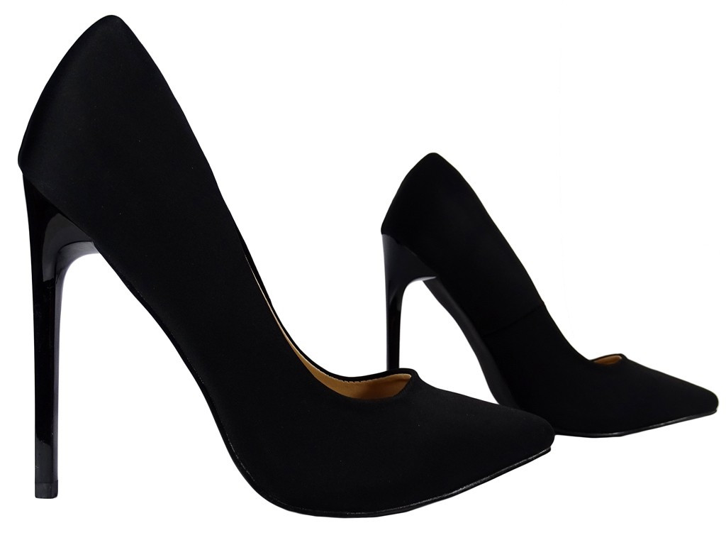 Damen hohe Stiletto-Absätze schwarz mit Stoff - 3